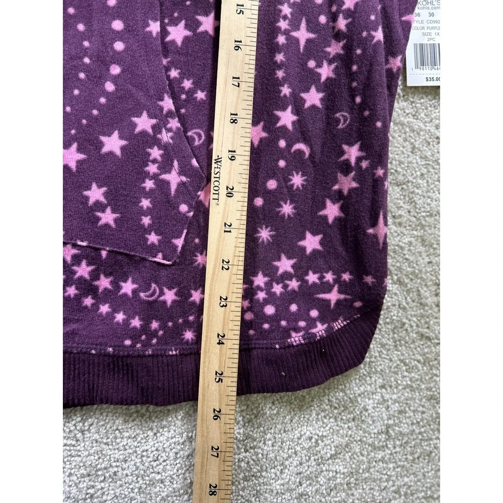 Cuddl Duds Sweatshirt Womens 1X Purple Star Print Lounge Pullover‎ Pajama Top